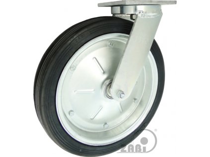Gumové koleso 400/80 mm, čierna/oceľ, otočná vidlica s doskou