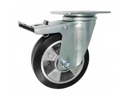 Gumové koleso 125/38 mm, čierna/hliník, otočná vidlica s doskou+brzda