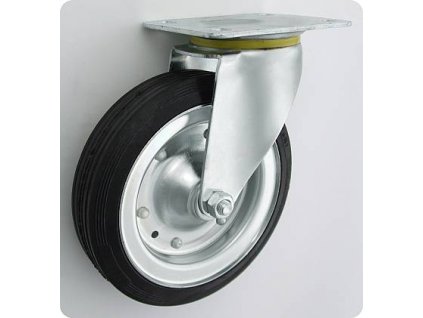 Gumové koleso 200/36 mm, čierna/oceľ, otočná vidlica s doskou