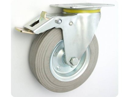 Gumové koleso 200/40 mm, šedá/oceľ, otočná vidlica s doskou+brzda