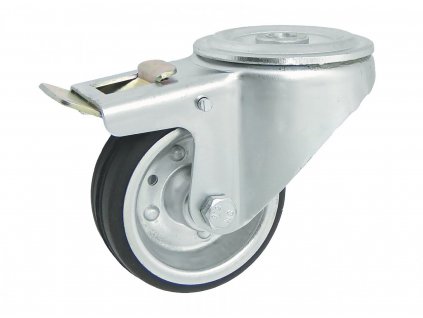Gumové koleso 80/26 mm, čierna/oceľ, otočná vidlica s otvorom+brzda