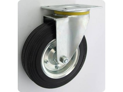 Gumové koleso 200/40 mm, čierna/oceľ, otočná vidlica s doskou