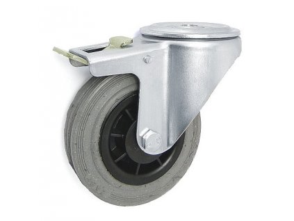 Gumové koleso 100/20 mm, šedá/plast, otočná vidlica s otvorom+brzda
