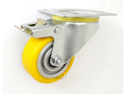 Polyuretánové koleso 80/37 mm, hliník, otočná vidlica s doskou+brzda