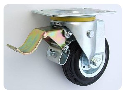 Gumové koleso 125/21 mm, čierna/oceľ, otočná vidlica s doskou+brzda