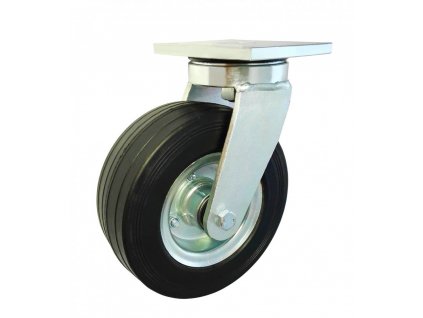Gumové koleso 200/72 mm, čierna/oceľ, otočná vidlica s doskou