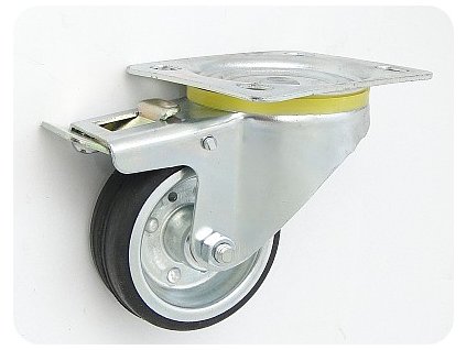 Gumové koleso 80/26 mm, čierna/oceľ, otočná vidlica s doskou+brzda