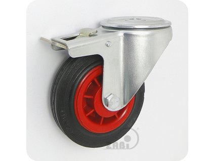 Gumové koleso 100/20 mm, čierna/plast, otočná vidlica s otvorom+brzda