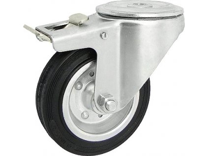 Gumové koleso 100/19 mm, čierna/oceľ, otočná vidlica s otvorom+brzda