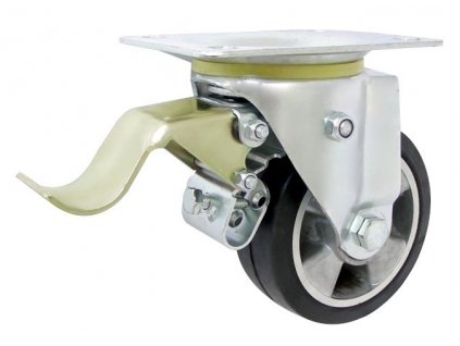 Gumové koleso 125/38 mm, čierna/hliník, otočná vidlica s doskou+brzda