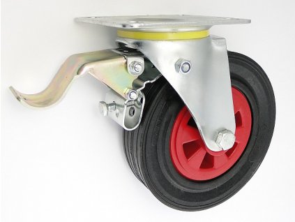 Gumové koleso 160/31 mm, čierna/plast, otočná vidlica s doskou+brzda