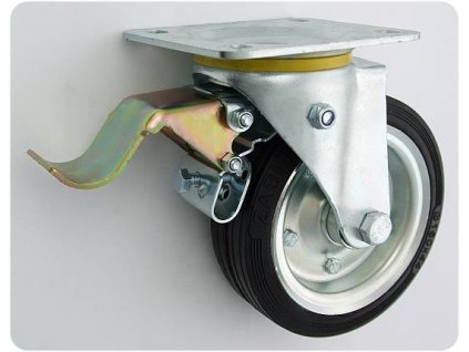 Gumové koleso 160/44 mm, čierna/oceľ, otočná vidlica s doskou+brzda