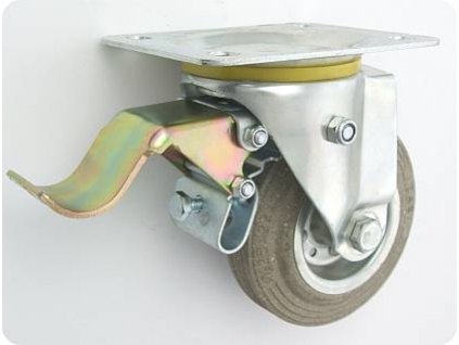 Gumové koleso 125/21 mm, šedá/oceľ, otočná vidlica s doskou+brzda