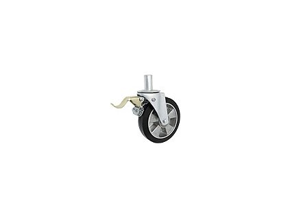 Gumové koleso 125/38 mm, šedá/hliník, otočná vidlica s čapom+brzda