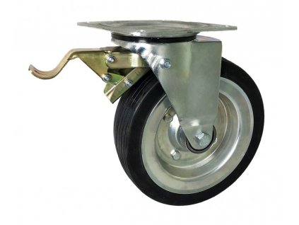 Gumové koleso 250/47 mm, čierna/oceľ, otočná vidlica s doskou+brzda