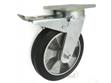 Gumové koleso 250/40 mm, čierna/hliník, otočná vidlica s doskou+brzda