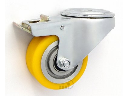 Polyuretánové koleso 100/37 mm, hliník, otočná vidlica s otvorom+brzda