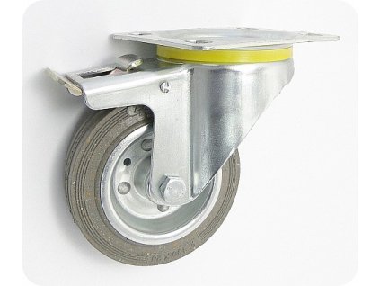 Gumové koleso 100/19 mm, šedá/oceľ, otočná vidlica s doskou+brzda