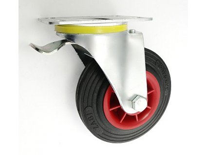 Gumové koleso 125/22 mm, čierna/plast, otočná vidlica s doskou+brzda
