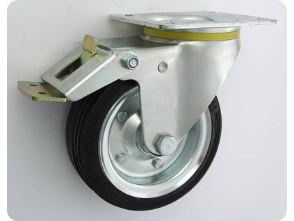 Gumové koleso 160/44 mm, čierna/oceľ,  otočná vidlica s doskou+brzda