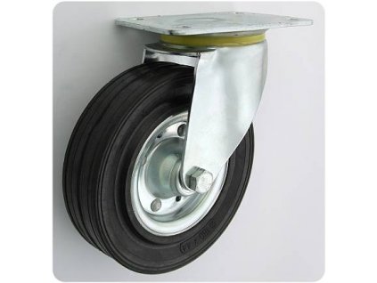 Gumové koleso 180/44 mm, čierna/oceľ, otočná vidlica s doskou