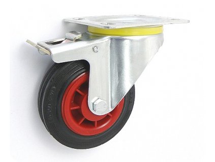 Gumové koleso 100/20 mm, čierna/plast, otočná vidlica s doskou+brzda