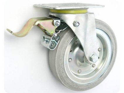Gumové koleso 200/36 mm, šedá/oceľ, otočná vidlica s doskou+brzda
