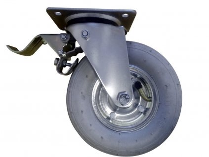 Pneumatické koleso šedé 200/50 mm, otočná vidlica s doskou+brzda