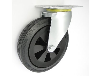 Gumové koleso 200/36 mm, čierna/plast, otočná vidlica s doskou