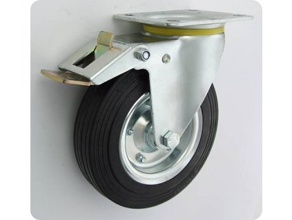 Gumové koleso 200/40 mm, čierna/oceľ, otočná vidlica s doskou+brzda