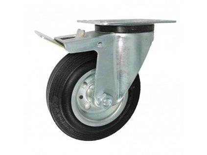 Gumové koleso 125/21 mm, čierna/oceľ, otočná vidlica s doskou+brzda