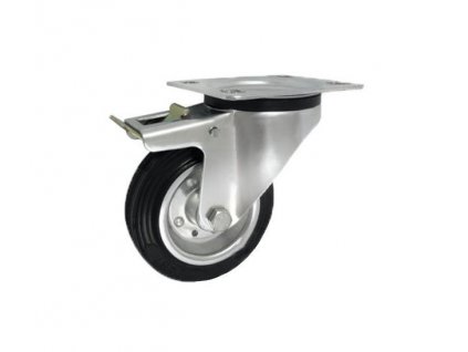 Gumové koleso 100/19 mm, čierna/oceľ, otočná vidlica s doskou+brzda