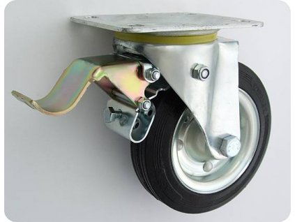Gumové koleso 160/30 mm, čierna/oceľ, otočná vidlica s doskou+brzda