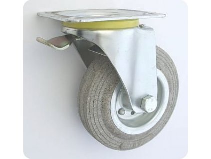 Gumové koleso 125/21 mm, šedá/oceľ, otočná vidlica s doskou+brzda