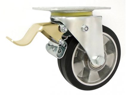 Gumové koleso 160/40 mm, čierna/hliník, otočná vidlica s doskou+brzda