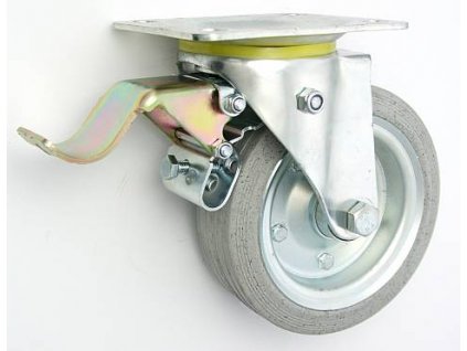 Gumové koleso 160/44 mm, šedá/oceľ, otočná vidlica s doskou+brzda