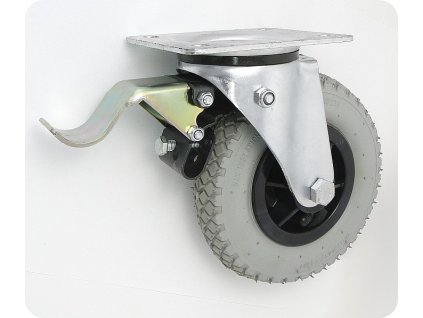 Pneumatické koleso šedé 175/40 mm, otočná vidlica s doskou+brzda