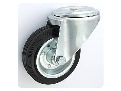 Gumové koleso 100/19 mm, čierna/oceľ, otočná vidlica s otvorom