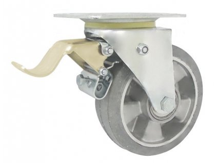 Gumové koleso 160/40 mm, šedá/hliník, otočná vidlica s doskou+brzda