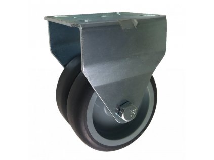 Plastové dvojité koleso 2x75/25 mm, PA6/guma, pevná vidlica s doskou