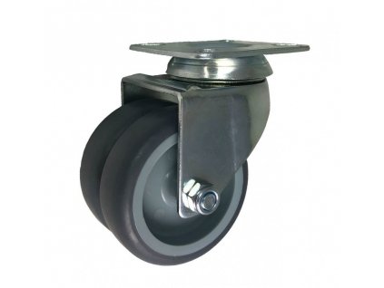 Plastové dvojité koleso 2x75/25 mm, PA6/guma, otočná vidlica s doskou