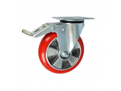 Polyuretánové koleso 200/47 mm, hliník, otočná vidlica s doskou+brzda