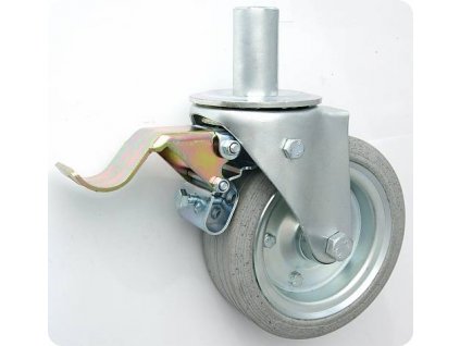 Gumové koleso 160/44 mm, šedá/oceľ, otočná vidlica s čapom+brzda
