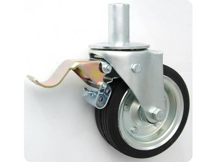 Gumové koleso 160/44 mm, čierna/oceľ, otočná vidlica s čapom+brzda