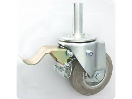 Gumové koleso 125/21 mm, šedá/oceľ, otočná vidlica s čapom+brzda