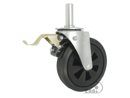 Gumové koleso 200/36 mm, čierna plast, otočná vidlica s čapom+brzda
