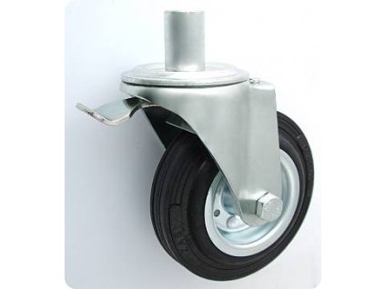 Gumové koleso 125/21 mm, čierna/oceľ, otočná vidlica s čapom+brzda