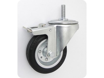 Gumové koleso 100/19 mm, čierna/oceľ, otočná vidlica s čapom+brzda