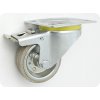 Gumové koleso 80/26 mm, šedá/oceľ, otočná vidlica s doskou+brzda