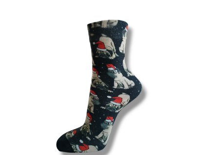 Ponožky z BAMBUSOVÉ VISKÓZY - 3D tisk vzor VÁNOČNÍ PES